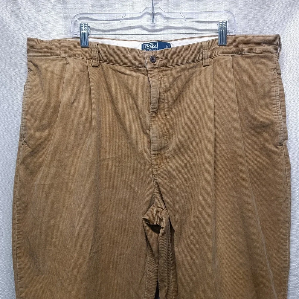 Vintage Polo Ralph Lauren Hammond Corduroy Pants Men‎ 44X34 Tan Pleated Cuffed